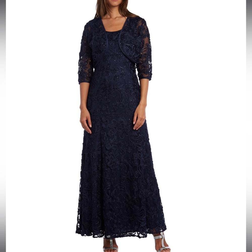 Women’s Formal Dress SZ 8,10,14 R&M Richards Soutache Dress & Bolero Jacket Set